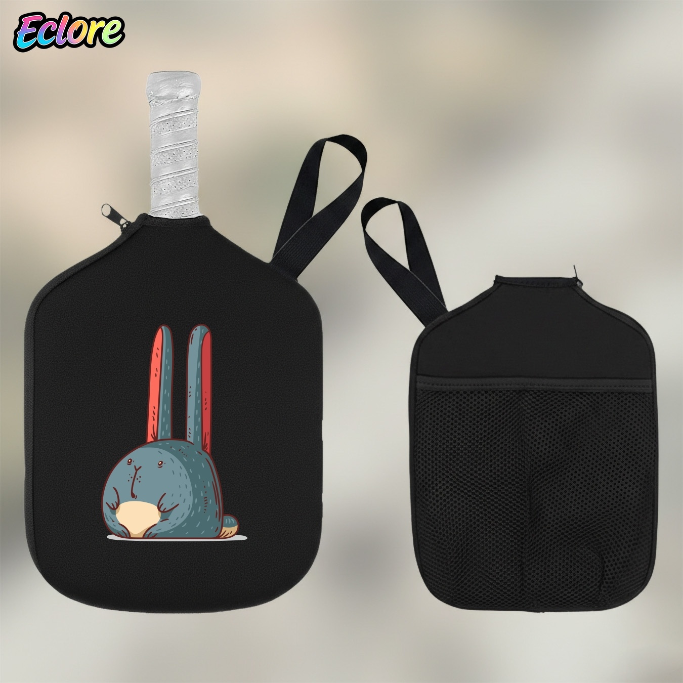 Table Tennis Cartoon - Cute Rabbit Pickleball Paddle Bag, Durable
